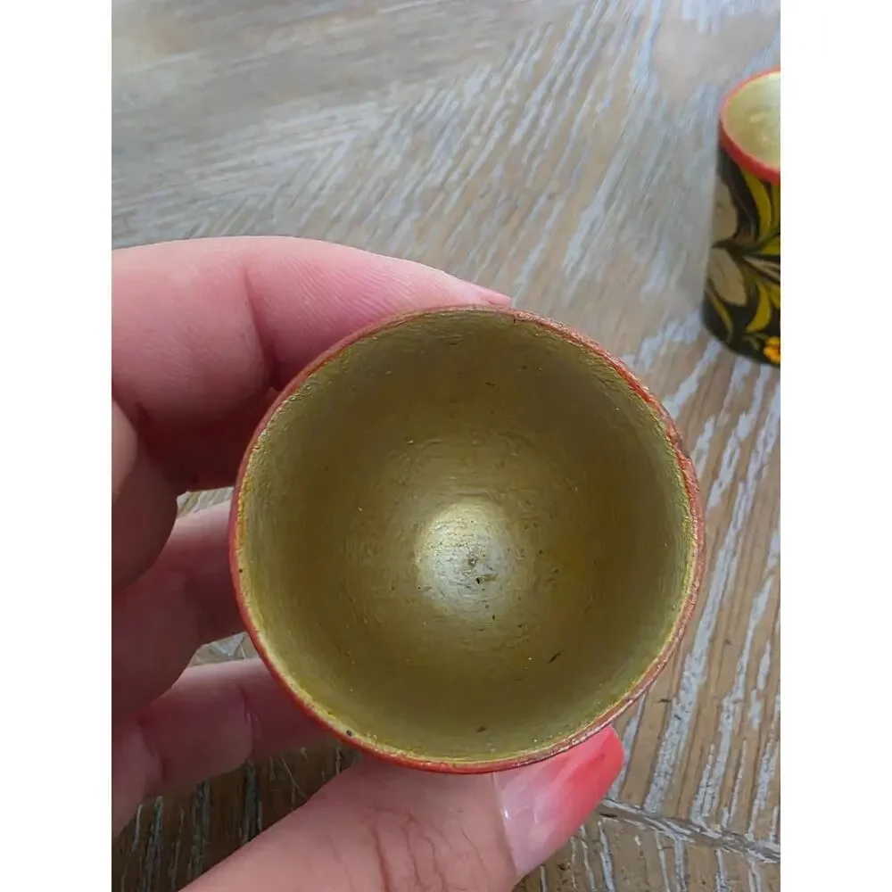 SSR‎ Russian Khokhloma Lacquer Ware 3 Shot Glasses